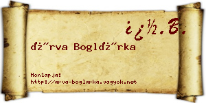 Árva Boglárka névjegykártya
